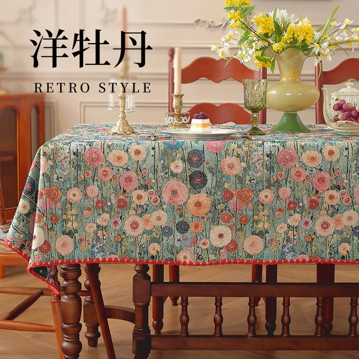91家纺网 家纺一手货源 找家纺 （总）南通大梧纺织 2025新款美式复古田园金丝花朵桌布