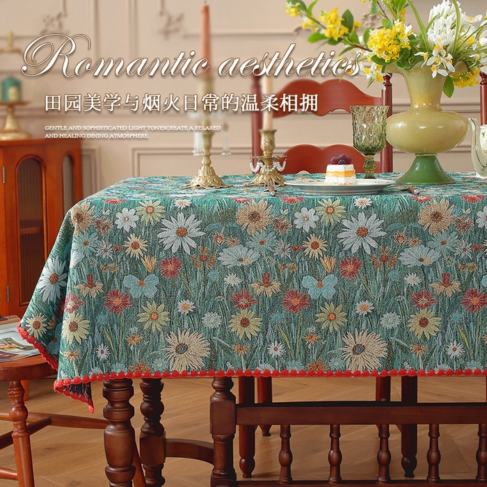 91家纺网 家纺一手货源 找家纺 （总）南通大梧纺织 2025新款美式复古田园金丝花朵桌布