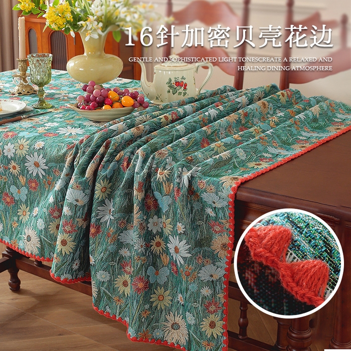 91家纺网 家纺一手货源 找家纺 （总）南通大梧纺织 2025新款美式复古田园金丝花朵桌布