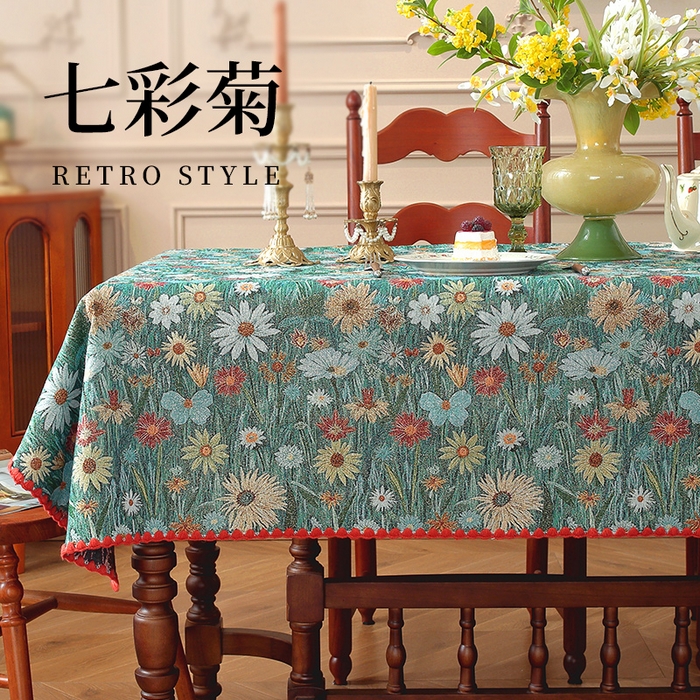 91家纺网 家纺一手货源 找家纺 （总）南通大梧纺织 2025新款美式复古田园金丝花朵桌布