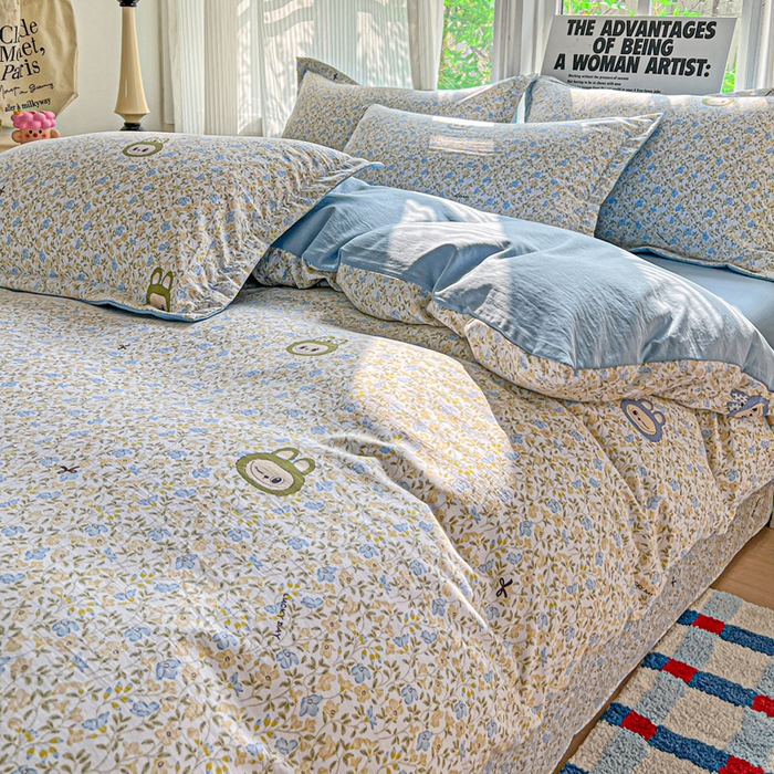 91家纺网 家纺一手货源 找家纺 欢博莱  2025新款仿纯棉四件套学生宿舍三件套单被套 花香布布