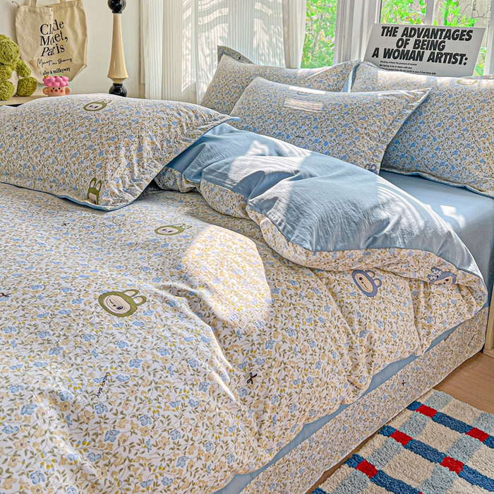 91家纺网 家纺一手货源 找家纺 欢博莱  2025新款仿纯棉四件套学生宿舍三件套单被套 花香布布