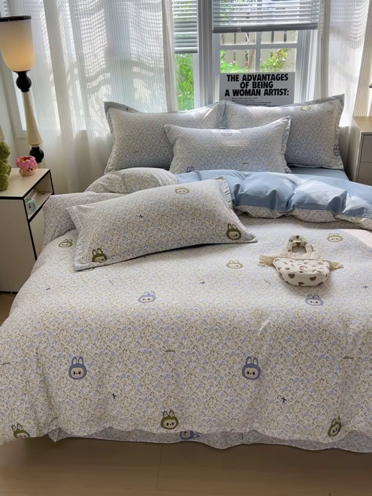 91家纺网 家纺一手货源 找家纺 欢博莱  2025新款仿纯棉四件套学生宿舍三件套单被套 花香布布