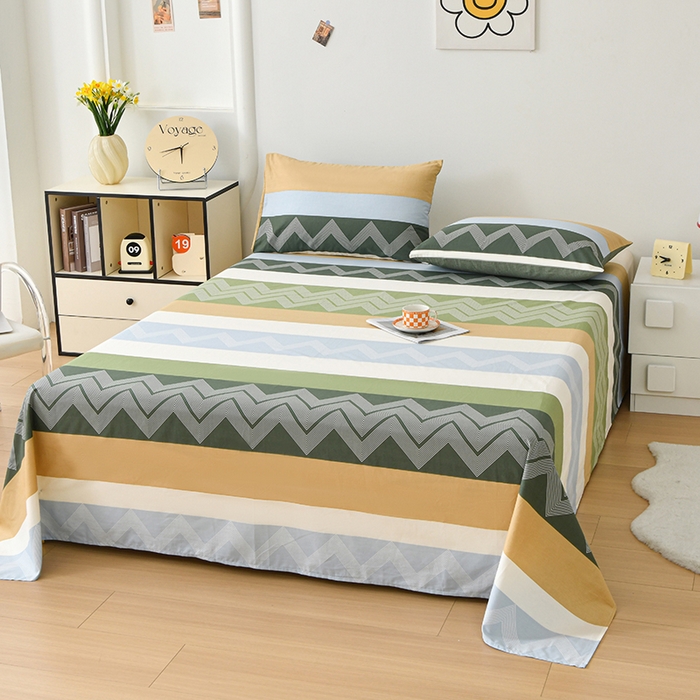 91家纺网 家纺一手货源 找家纺 宇彬家纺 2025直播新款13372全棉纯棉印花双人单床单枕套三件套喷气小清新简约学生被单 动感电波