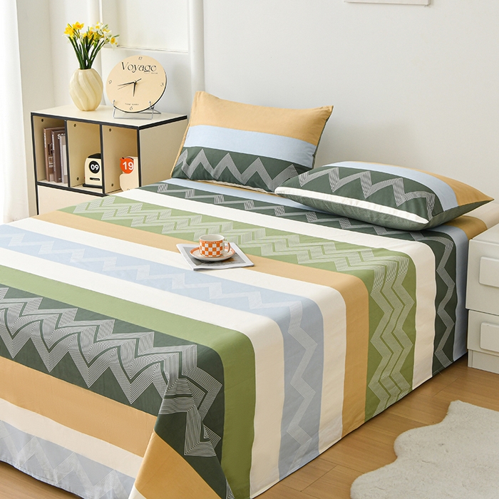 91家纺网 家纺一手货源 找家纺 宇彬家纺 2025直播新款13372全棉纯棉印花双人单床单枕套三件套喷气小清新简约学生被单 动感电波