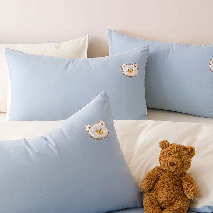 91家纺网 家纺一手货源 找家纺 悦兴家纺 2025新款A类水洗棉卡通幸运熊四件套（含买家秀） 幸运熊奶蓝