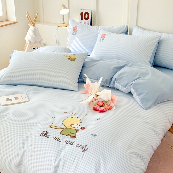 91家纺网 家纺一手货源 找家纺 悦兴家纺 2025新款A类水洗棉刺绣卡通小王子系列四件套（含买家秀） 小王子蓝格