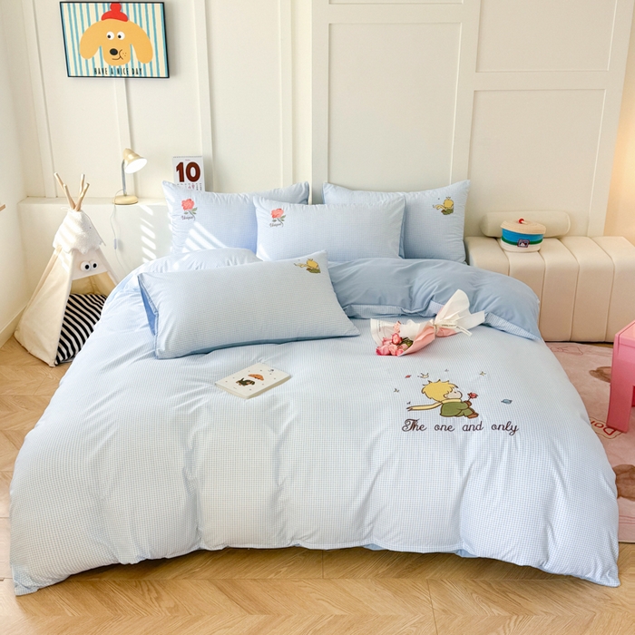 91家纺网 家纺一手货源 找家纺 悦兴家纺 2025新款A类水洗棉刺绣卡通小王子系列四件套（含买家秀） 小王子蓝格