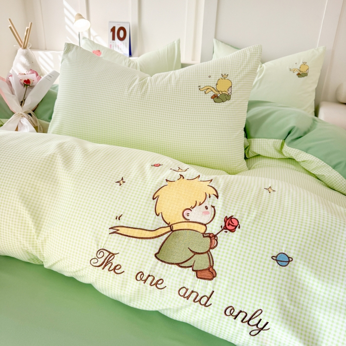 悦兴家纺 2025新款A类水洗棉刺绣卡通小王子系列四件套（含买家秀） 小王子绿格