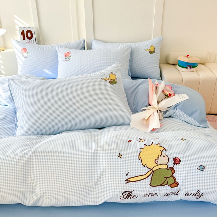 91家纺网 家纺一手货源 找家纺 悦兴家纺 2025新款A类水洗棉刺绣卡通小王子系列四件套（含买家秀） 小王子蓝格