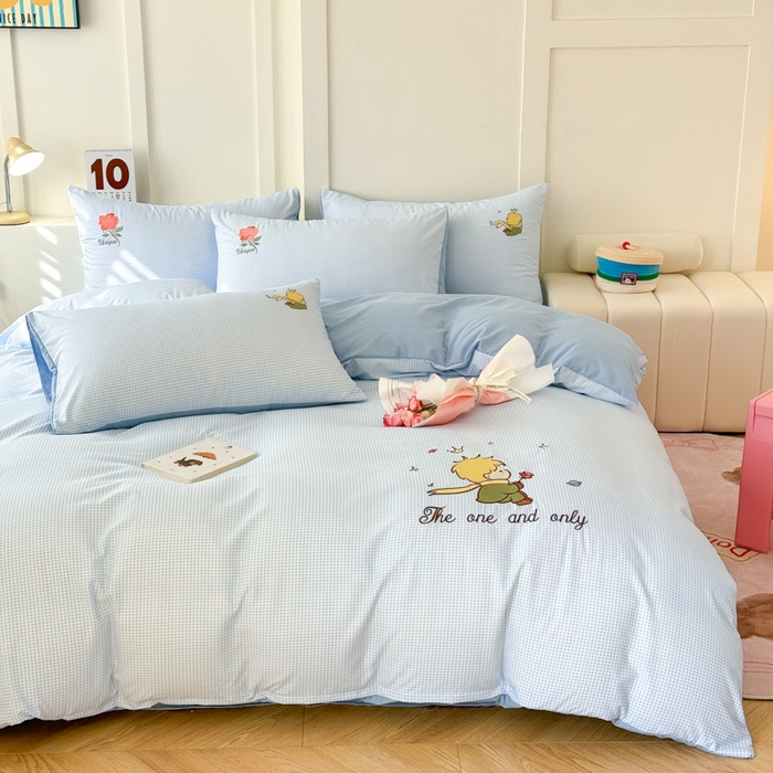 91家纺网 家纺一手货源 找家纺 悦兴家纺 2025新款A类水洗棉刺绣卡通小王子系列四件套（含买家秀） 小王子蓝格