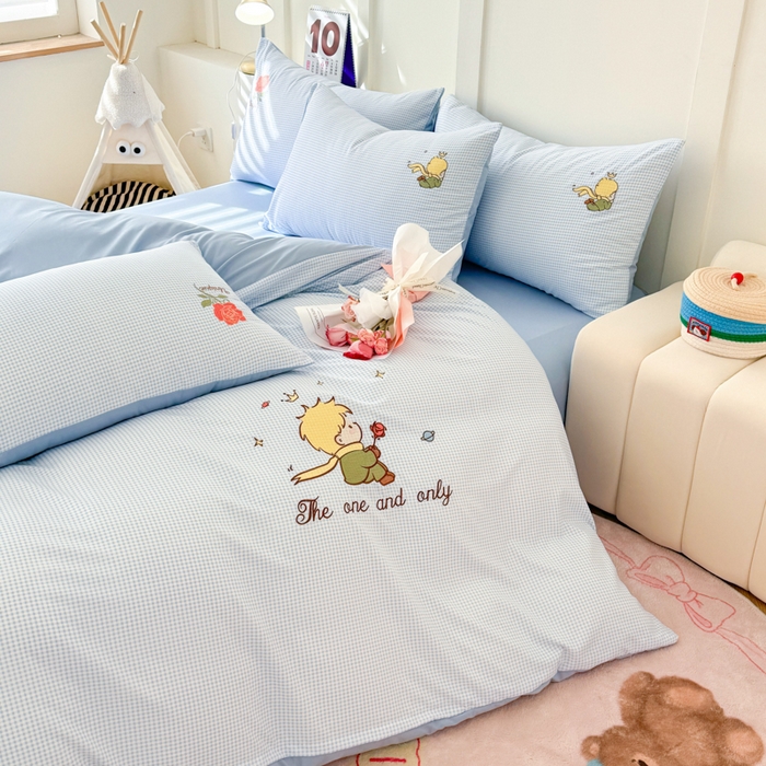 91家纺网 家纺一手货源 找家纺 悦兴家纺 2025新款A类水洗棉刺绣卡通小王子系列四件套（含买家秀） 小王子蓝格