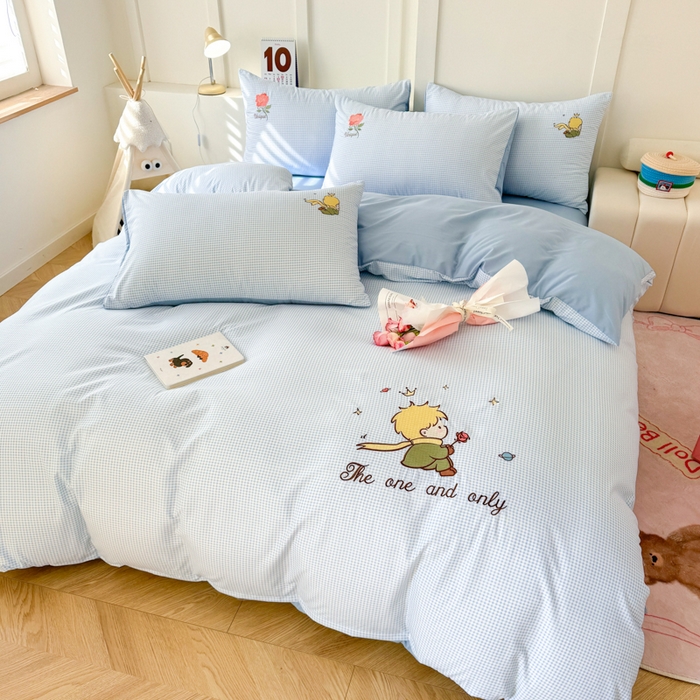 91家纺网 家纺一手货源 找家纺 悦兴家纺 2025新款A类水洗棉刺绣卡通小王子系列四件套（含买家秀） 小王子蓝格