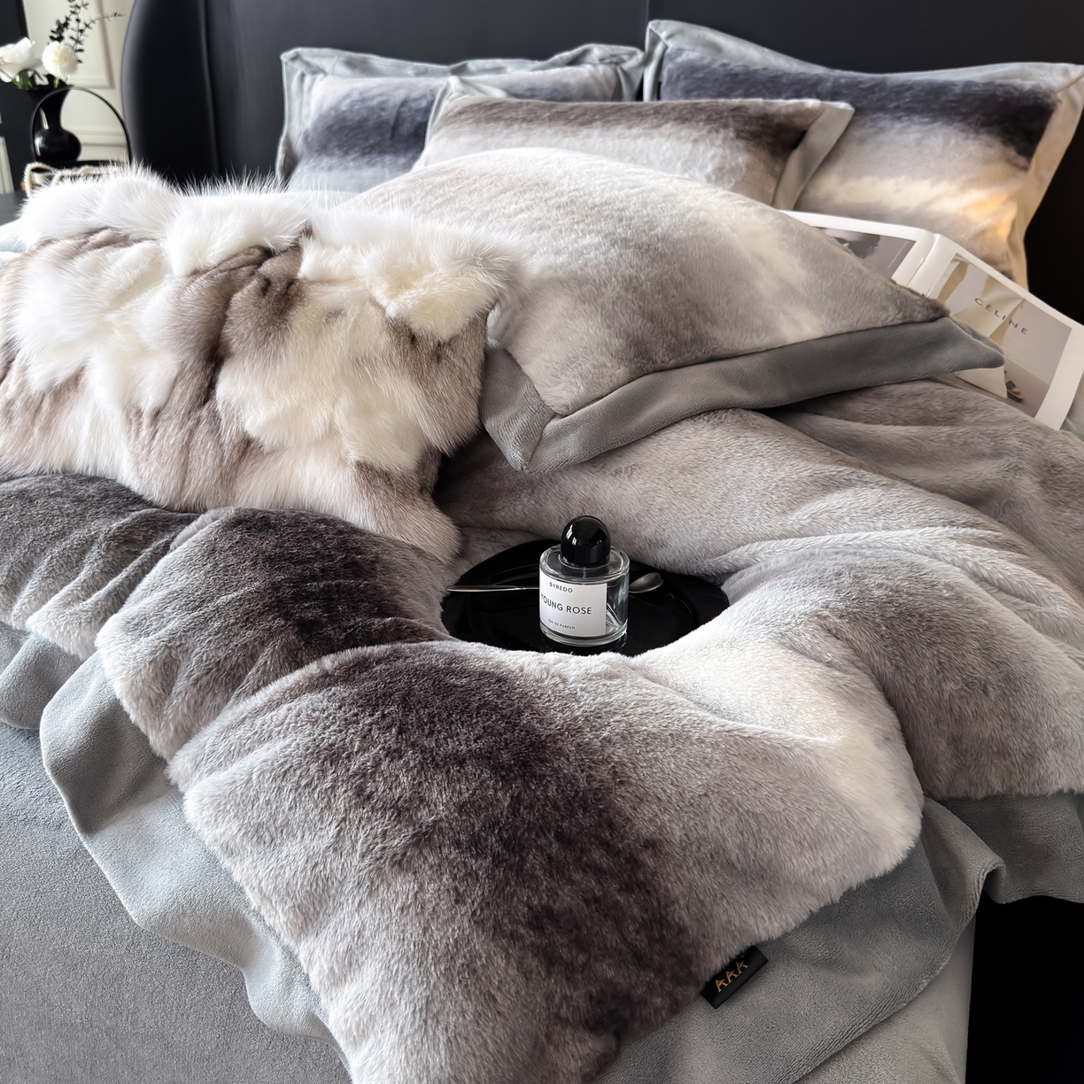 91家纺网 家纺一手货源 找家纺 （总）水云缦 2025新款美拉德系列兔毛拼角四件套系列