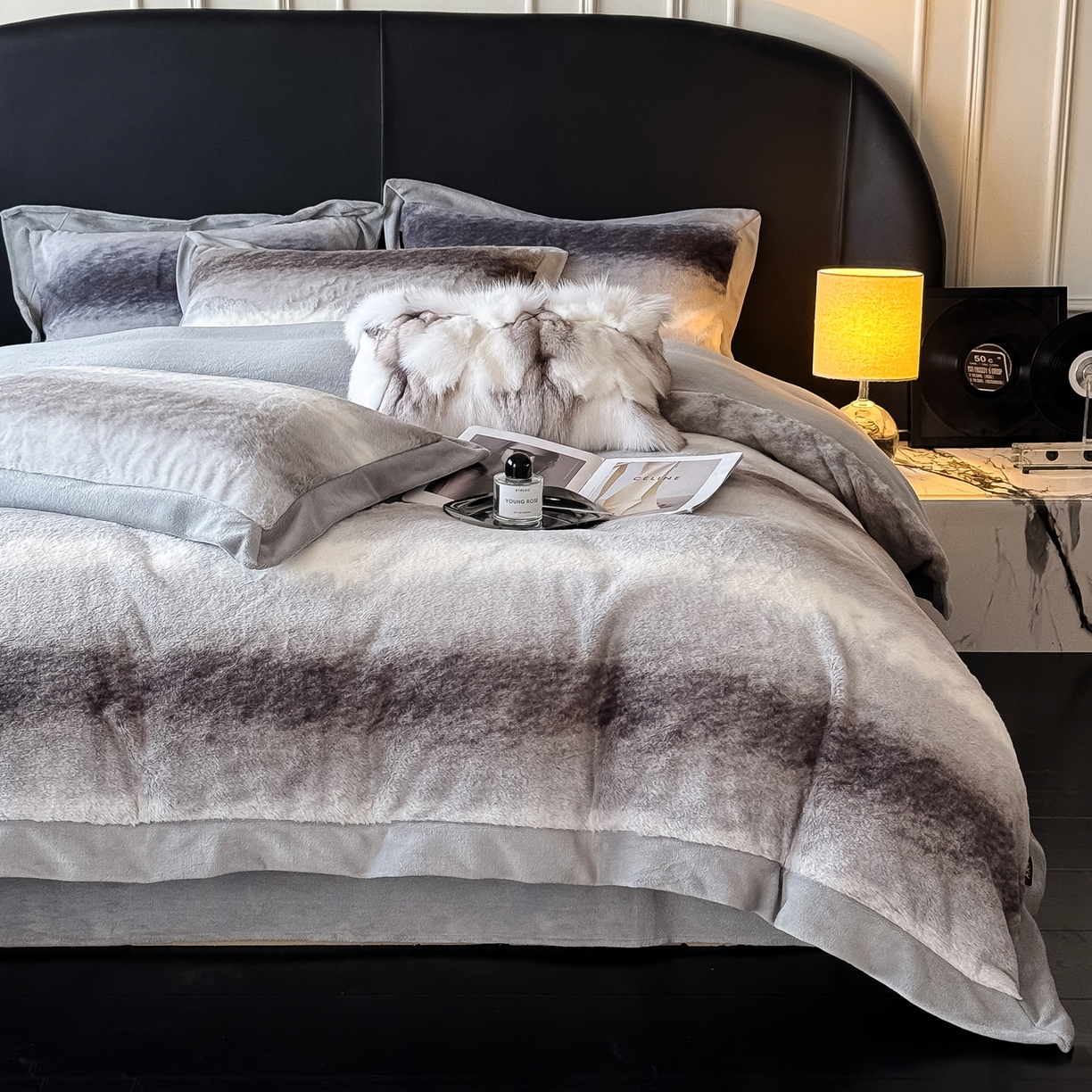 91家纺网 家纺一手货源 找家纺 （总）水云缦 2025新款美拉德系列兔毛拼角四件套系列