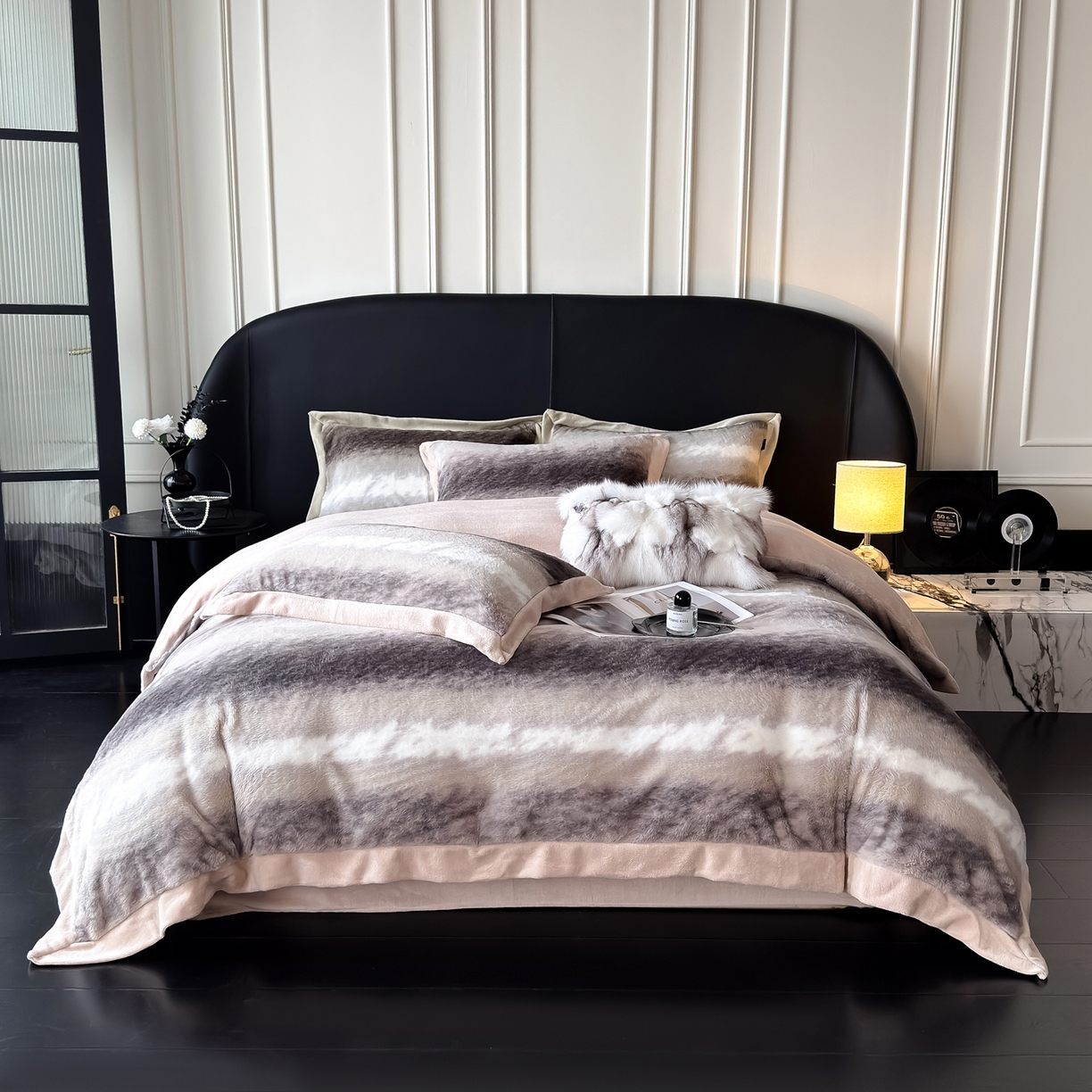 91家纺网 家纺一手货源 找家纺 （总）水云缦 2025新款美拉德系列兔毛拼角四件套系列