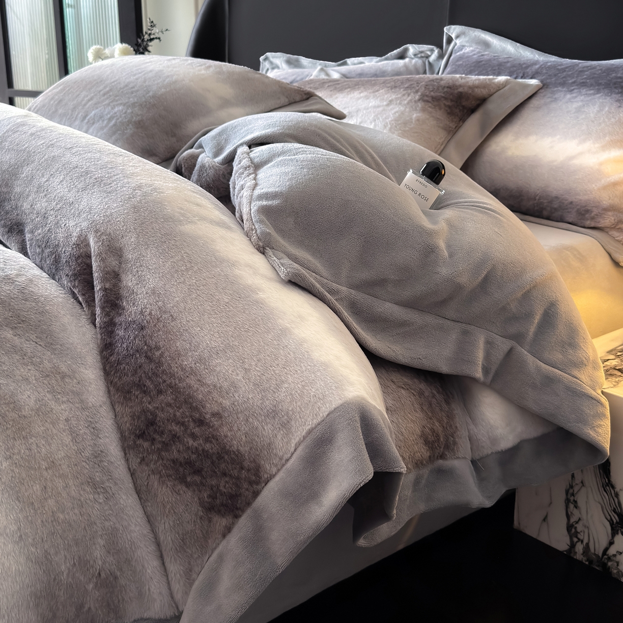 91家纺网 家纺一手货源 找家纺 （总）水云缦 2025新款美拉德系列兔毛拼角四件套系列