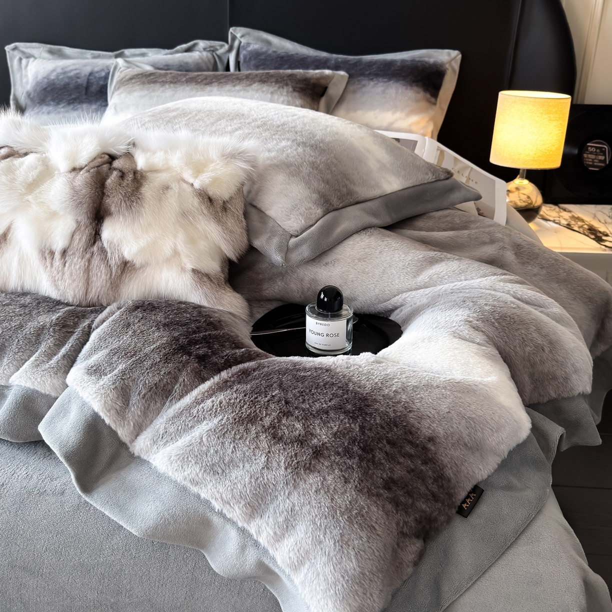 91家纺网 家纺一手货源 找家纺 （总）水云缦 2025新款美拉德系列兔毛拼角四件套系列