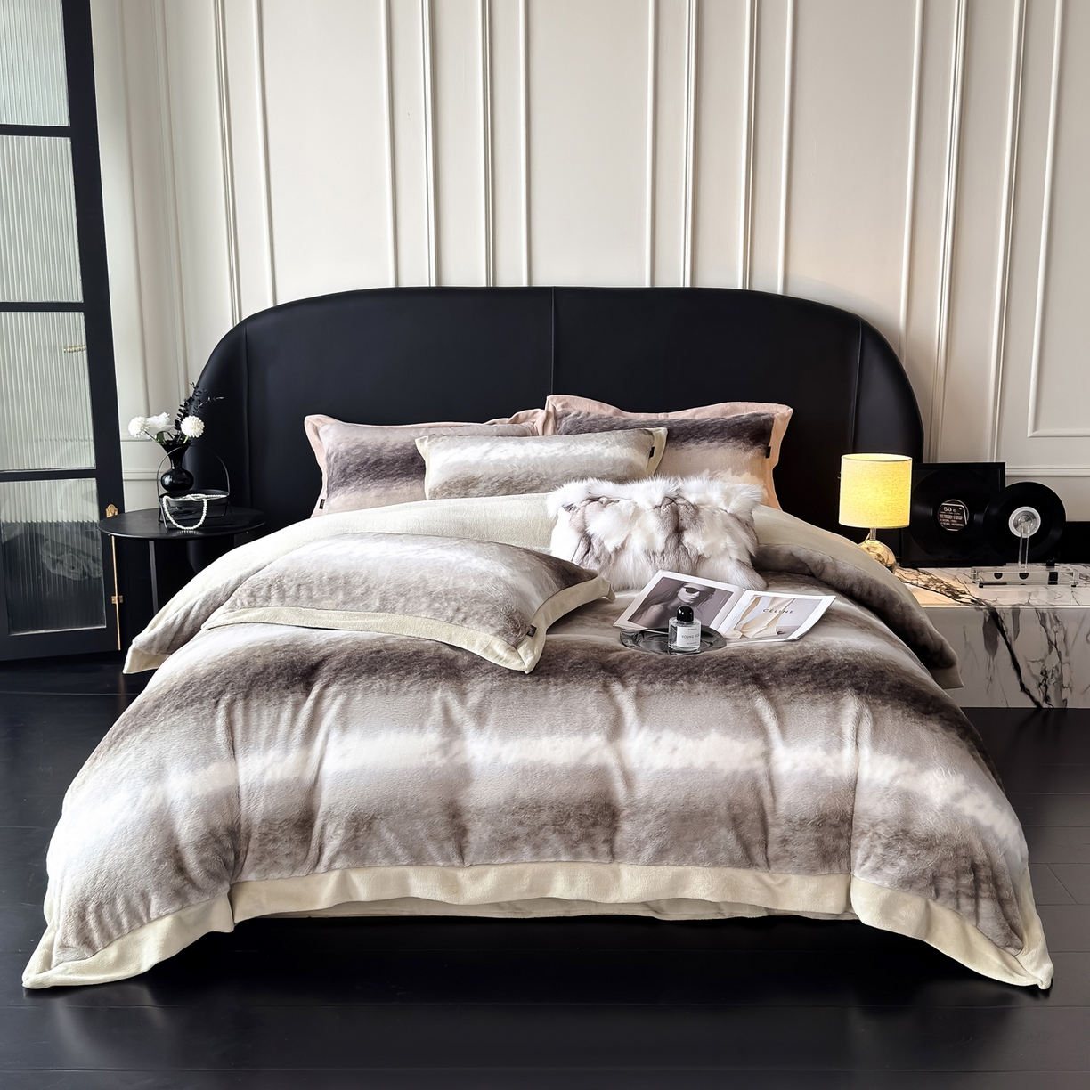 水云缦 2025新款美拉德系列兔毛拼角四件套系列 美拉德-渐变卡其