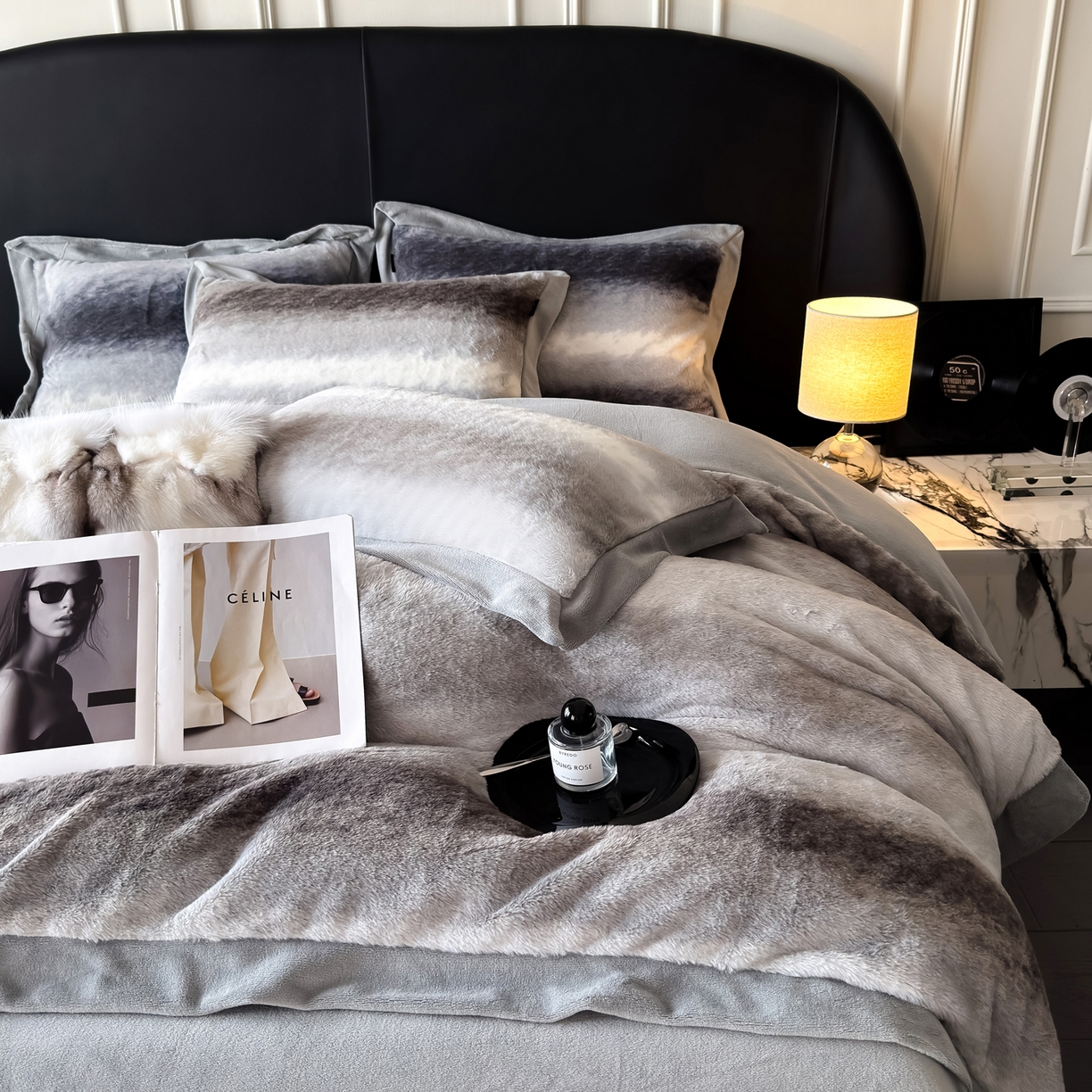 91家纺网 家纺一手货源 找家纺 （总）水云缦 2025新款美拉德系列兔毛拼角四件套系列