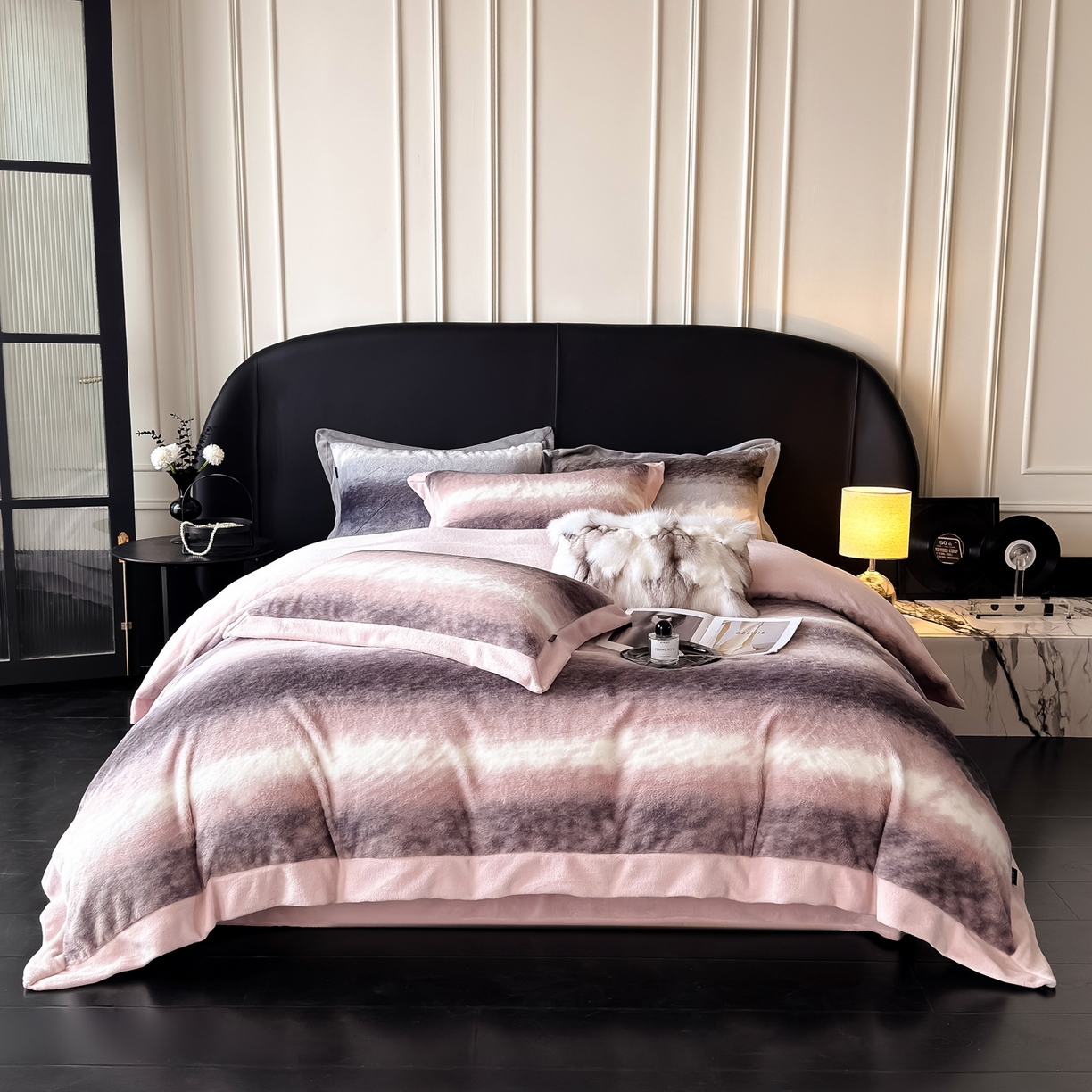 91家纺网 家纺一手货源 找家纺 （总）水云缦 2025新款美拉德系列兔毛拼角四件套系列