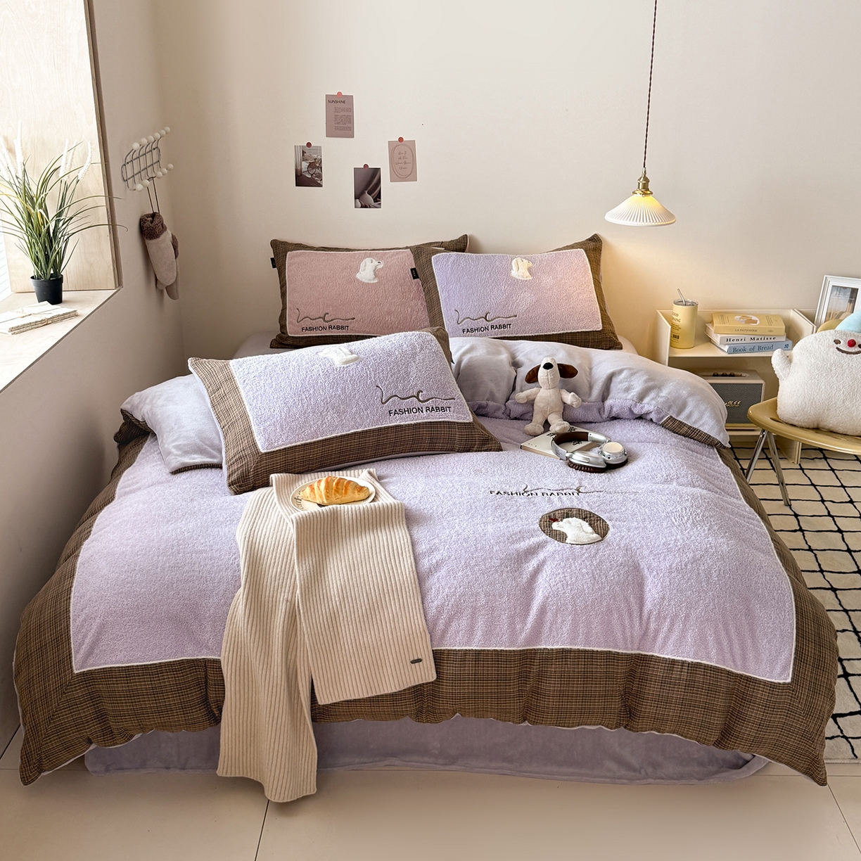 水云缦 2025新款米粒绒全棉双层纱四件套 米粒绒-香芋紫