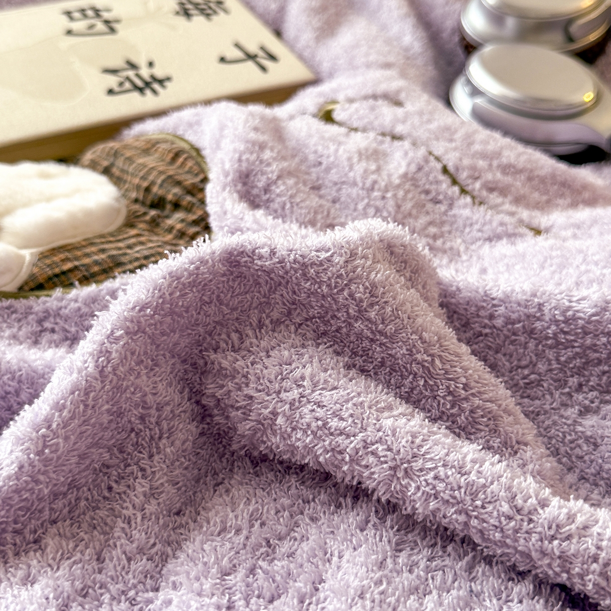 91家纺网 家纺一手货源 找家纺 水云缦 2025新款米粒绒全棉双层纱四件套 米粒绒-香芋紫