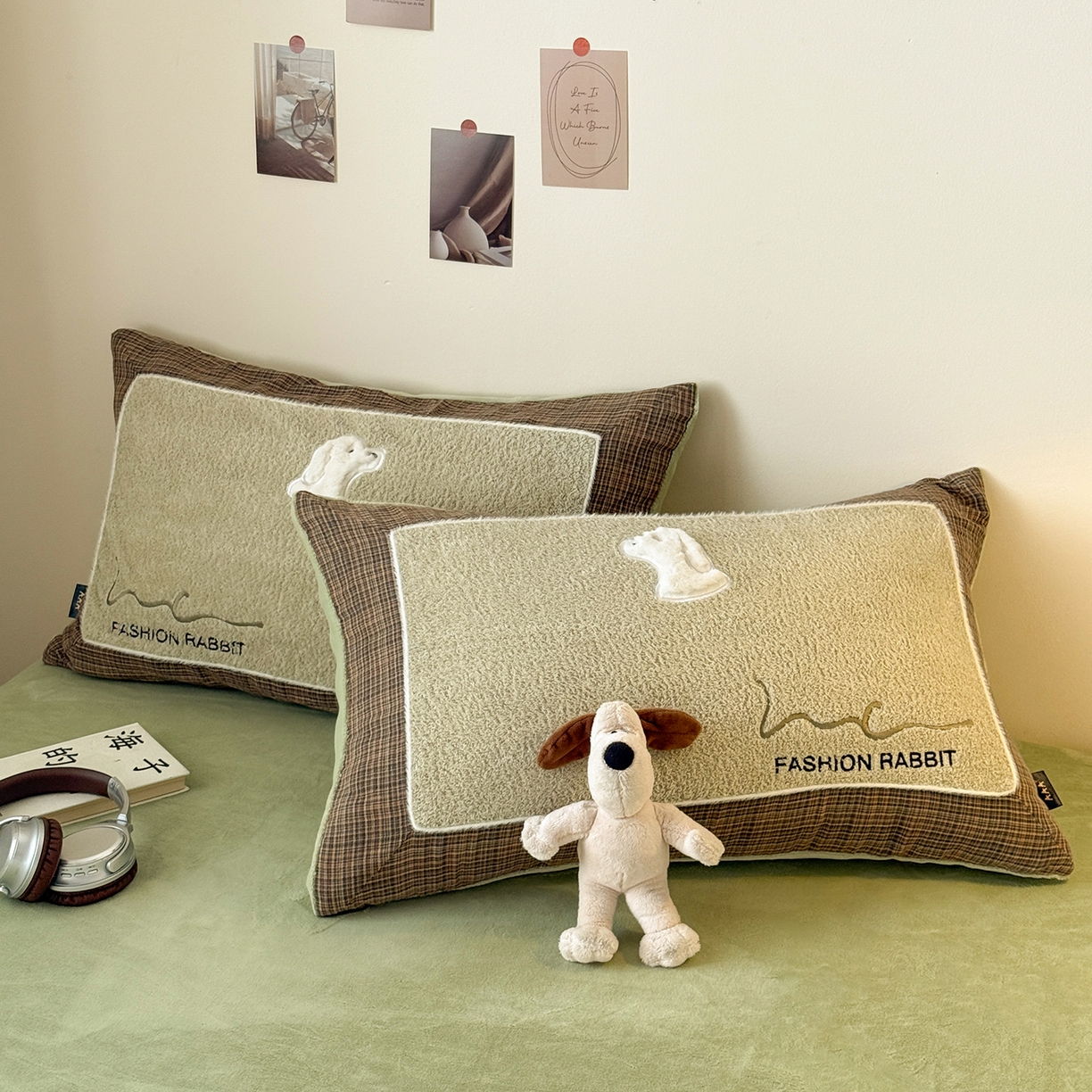 91家纺网 家纺一手货源 找家纺 水云缦 2025新款米粒绒全棉双层纱四件套 米粒绒-抹茶绿