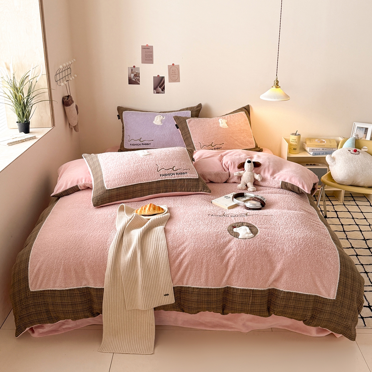 水云缦 2025新款米粒绒全棉双层纱四件套 米粒绒-藕粉