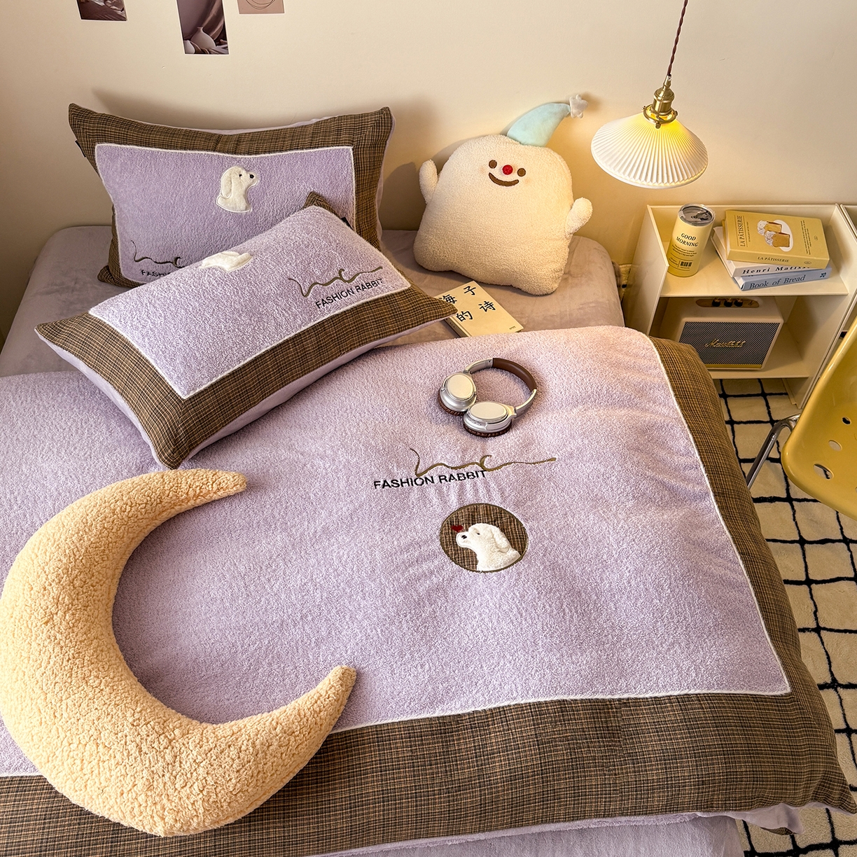 91家纺网 家纺一手货源 找家纺 水云缦 2025新款米粒绒全棉双层纱四件套 米粒绒-香芋紫