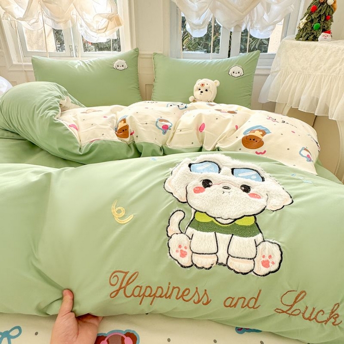 91家纺网 家纺一手货源 找家纺 （总）悦兴家纺 2025新款A类水洗棉治愈萌犬系列四件套（含买家秀）