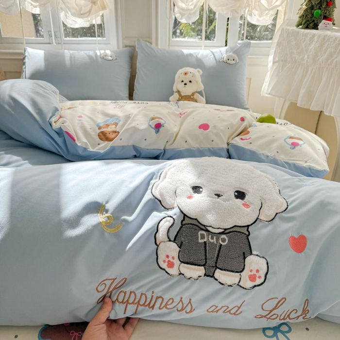 91家纺网 家纺一手货源 找家纺 （总）悦兴家纺 2025新款A类水洗棉治愈萌犬系列四件套（含买家秀）