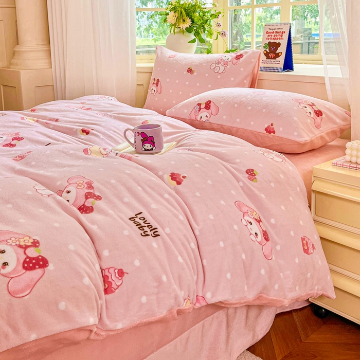 91家纺网 家纺一手货源 找家纺 斯卡诺家纺 2026新款小清新牛奶绒床盖四件套冬季加厚床盖四件套 可爱迪