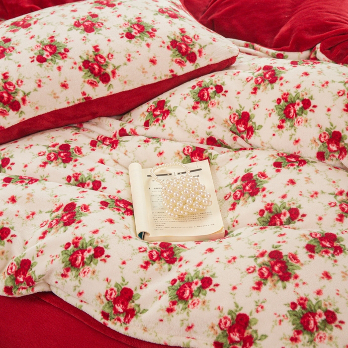 91家纺网 家纺一手货源 找家纺 斯卡诺家纺 2026新款小清新牛奶绒床盖四件套冬季加厚床盖四件套 花妖粉