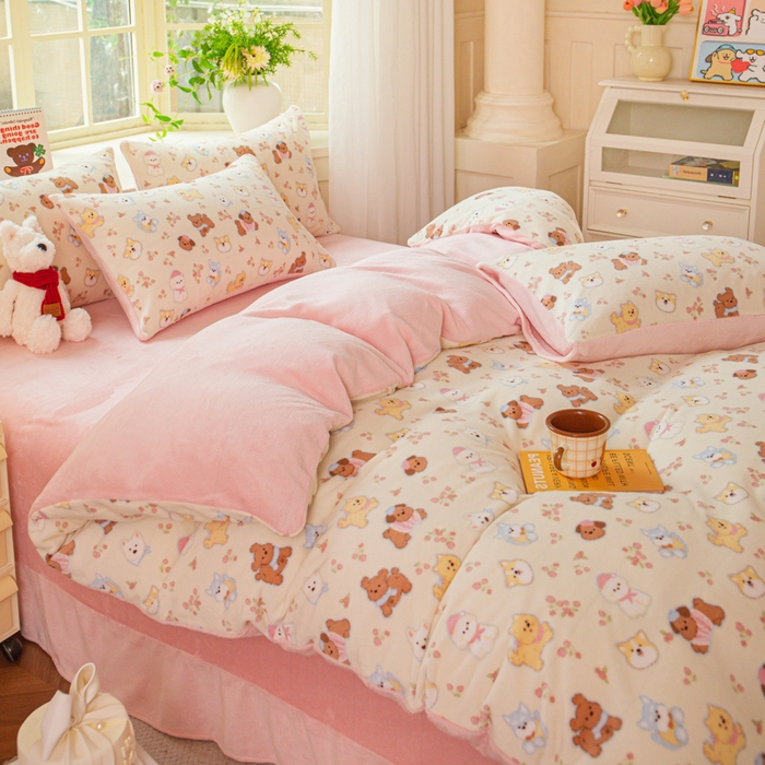 91家纺网 家纺一手货源 找家纺 斯卡诺家纺 2026新款小清新牛奶绒床盖四件套冬季加厚床盖四件套 高西地