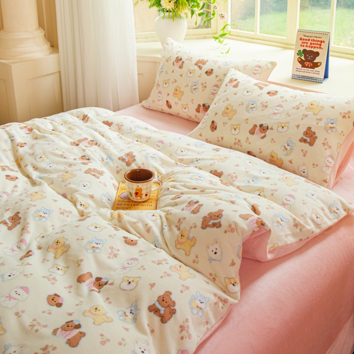 91家纺网 家纺一手货源 找家纺 斯卡诺家纺 2026新款小清新牛奶绒床盖四件套冬季加厚床盖四件套 高西地