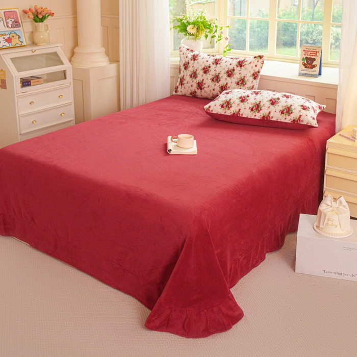 91家纺网 家纺一手货源 找家纺 斯卡诺家纺 2026新款小清新牛奶绒床盖四件套冬季加厚床盖四件套 花妖粉