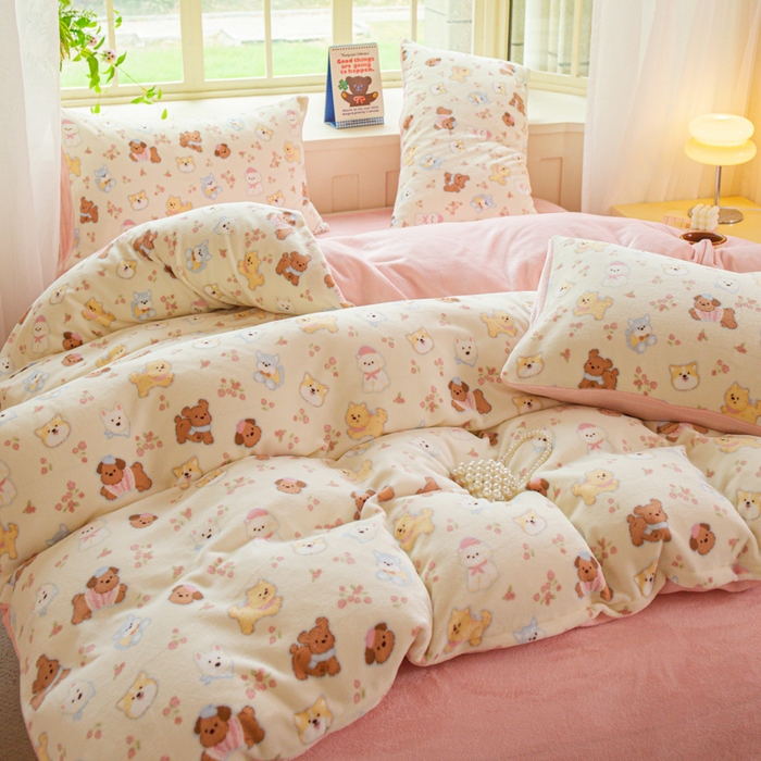 91家纺网 家纺一手货源 找家纺 斯卡诺家纺 2026新款小清新牛奶绒床盖四件套冬季加厚床盖四件套 高西地