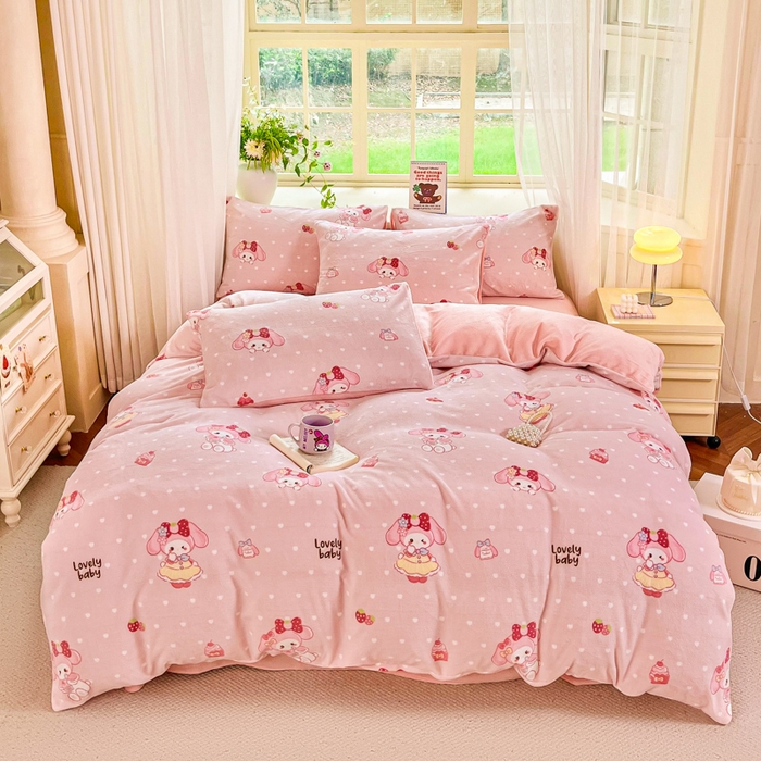 91家纺网 家纺一手货源 找家纺 斯卡诺家纺 2026新款小清新牛奶绒床盖四件套冬季加厚床盖四件套 可爱迪