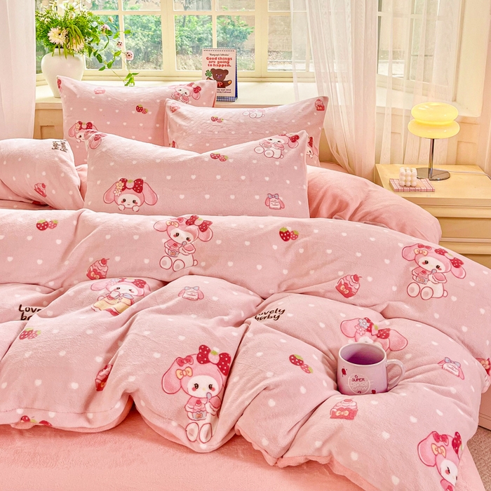 91家纺网 家纺一手货源 找家纺 斯卡诺家纺 2026新款小清新牛奶绒床盖四件套冬季加厚床盖四件套 可爱迪