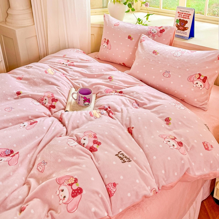 91家纺网 家纺一手货源 找家纺 斯卡诺家纺 2026新款小清新牛奶绒床盖四件套冬季加厚床盖四件套 可爱迪