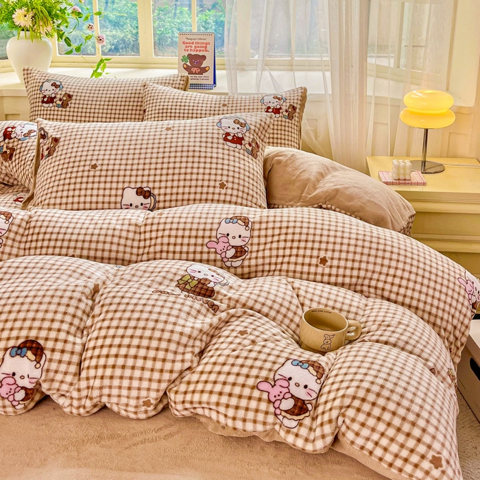 91家纺网 家纺一手货源 找家纺 （总）斯卡诺家纺 2026新款小清新牛奶绒床盖四件套冬季加厚床盖四件套