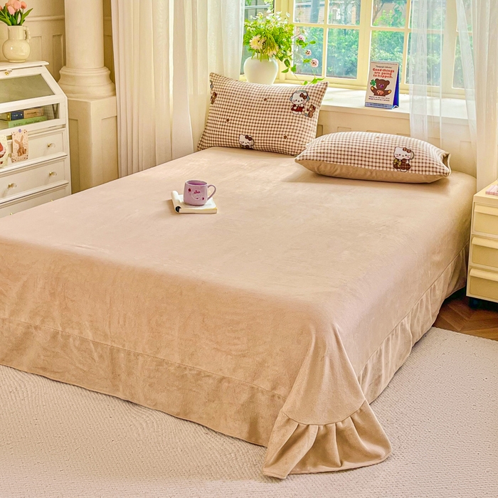 91家纺网 家纺一手货源 找家纺 斯卡诺家纺 2026新款小清新牛奶绒床盖四件套冬季加厚床盖四件套 kt猫-咖