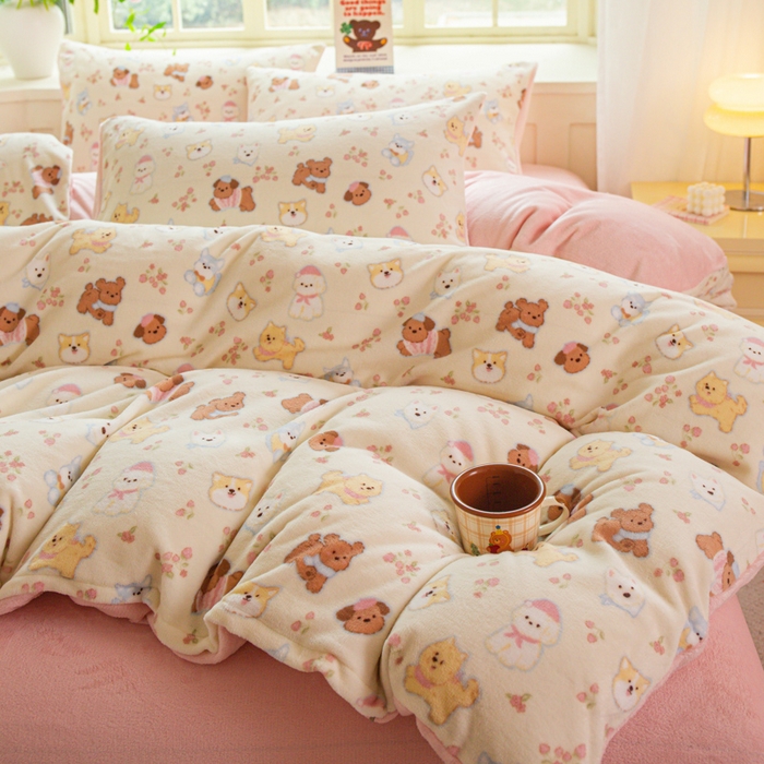 91家纺网 家纺一手货源 找家纺 斯卡诺家纺 2026新款小清新牛奶绒床盖四件套冬季加厚床盖四件套 高西地