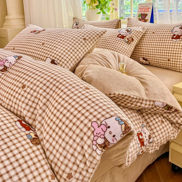 91家纺网 家纺一手货源 找家纺 （总）斯卡诺家纺 2026新款小清新牛奶绒床盖四件套冬季加厚床盖四件套