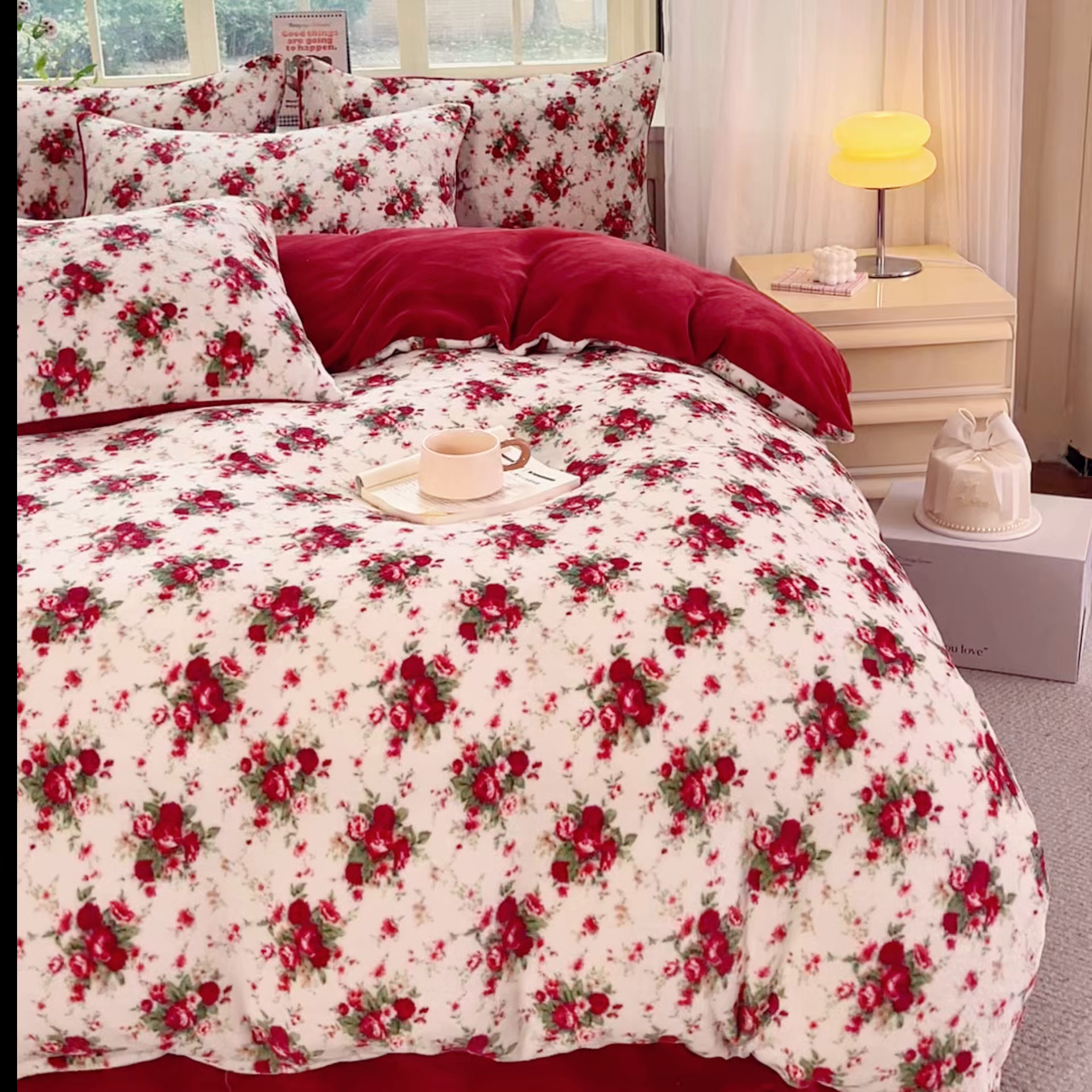 91家纺网 家纺一手货源 找家纺 斯卡诺家纺 2026新款小清新牛奶绒床盖四件套冬季加厚床盖四件套 花妖粉