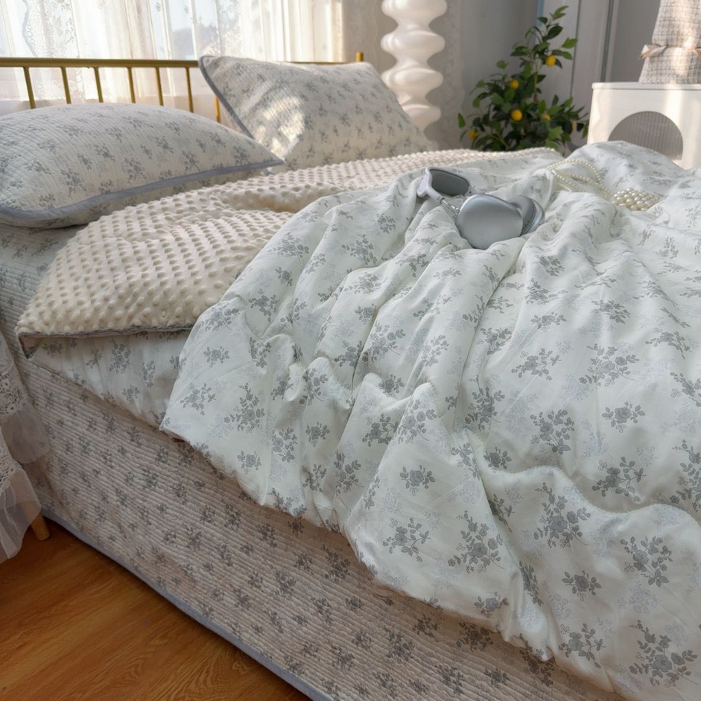 91家纺网 家纺一手货源 找家纺 （总）暖居 2026新款一面纯棉一面绒床盖+同款纯棉豆豆被跑量