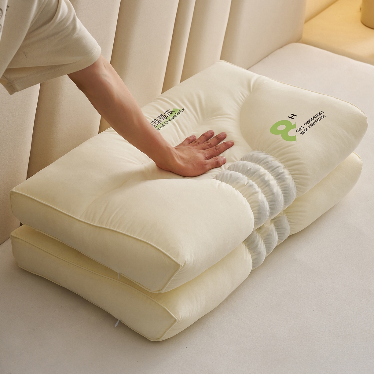 91家纺网 家纺一手货源 找家纺 乐可 2025新款植萃草本云柔枕枕头枕芯 植萃草本云柔枕-米