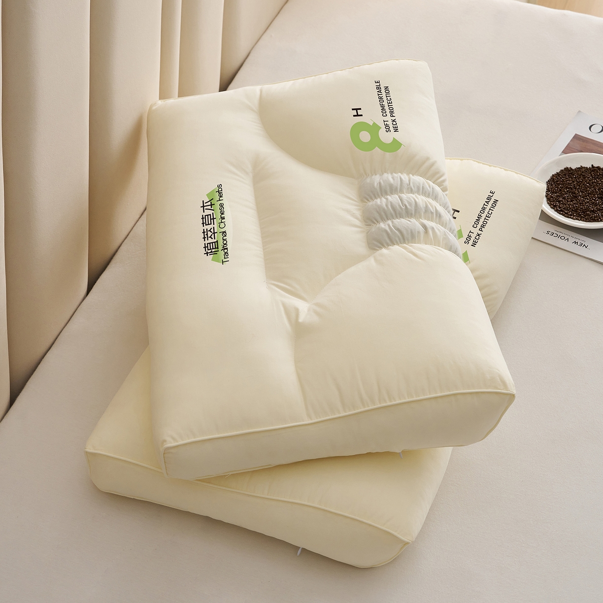 91家纺网 家纺一手货源 找家纺 乐可 2025新款植萃草本云柔枕枕头枕芯 植萃草本云柔枕-米