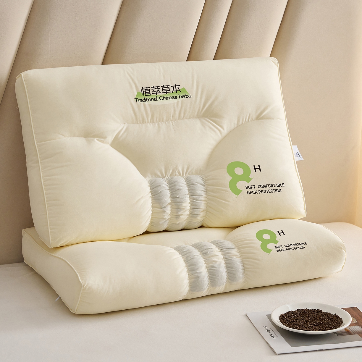 91家纺网 家纺一手货源 找家纺 乐可 2025新款植萃草本云柔枕枕头枕芯 植萃草本云柔枕-米